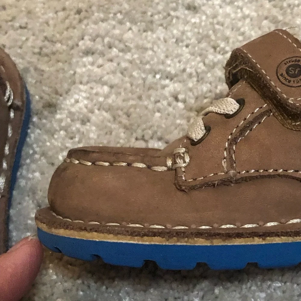 Stride Rite Hamilton Brown Leather Loafers Velcro Closure Toddler Boys Sz 5